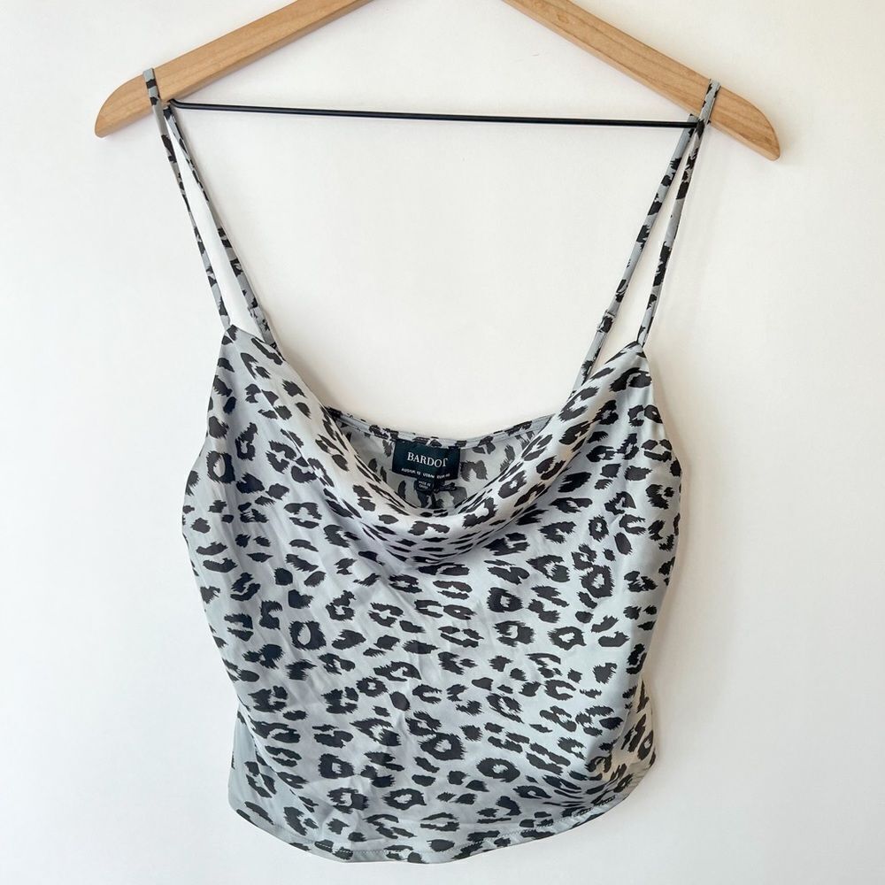 Bardot Leopard Print Satin Cami Tank Top in Blueish Gray M